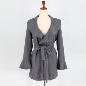 Verdiani Women Grey Plush Fleece Loungewear Ruffle Short Wrap Robe Size M